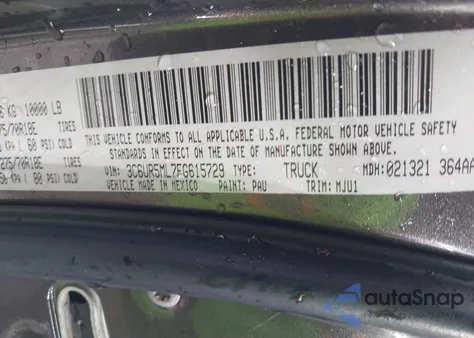 2015 Ram 2500 Big Horn z USA, uszkodzony, nr VIN 3C6UR5ML7FG615729